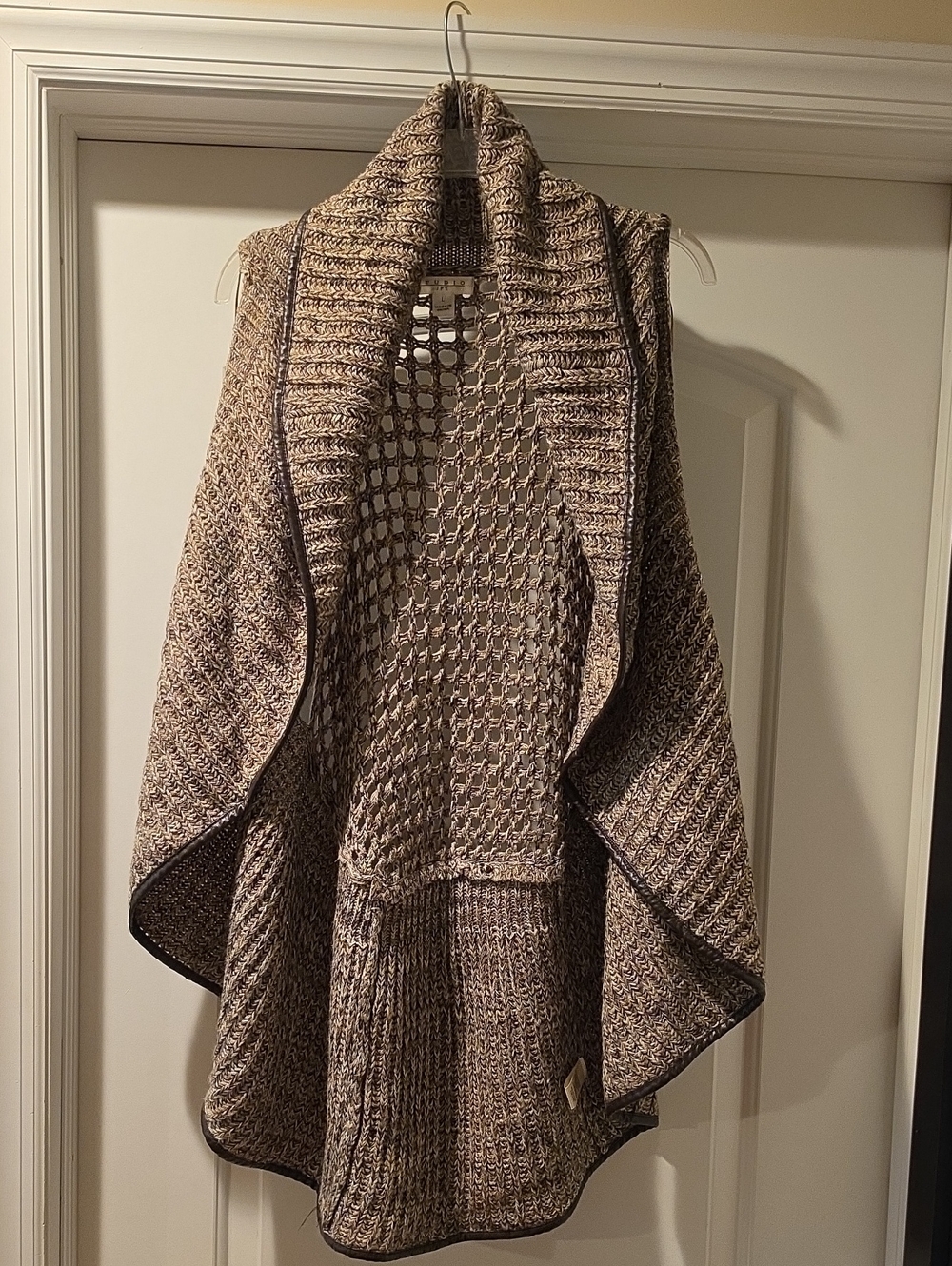 Open-Front Knit Poncho Shrug in Taupe Blend